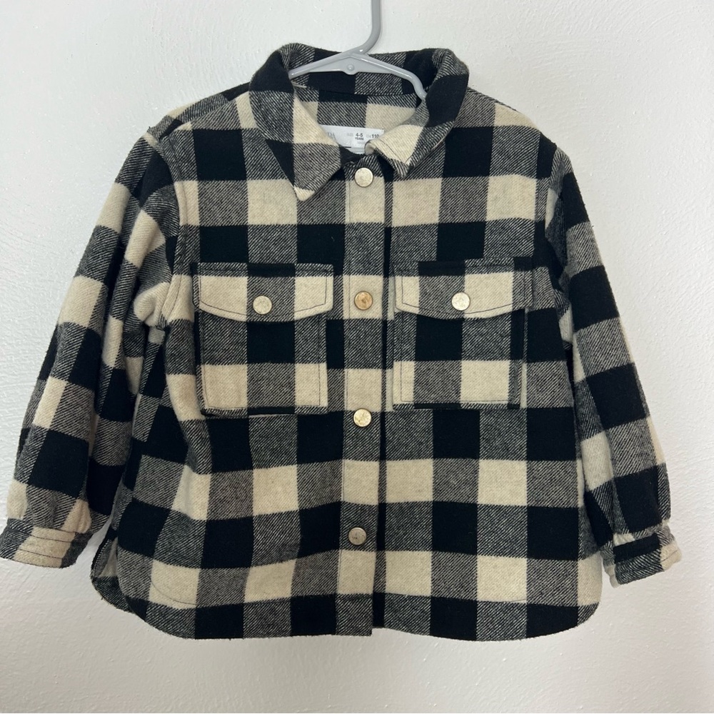 Zara plaid Black and Cream Buffalo Check Button-Up jacket
